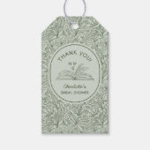 ブックテーマ グリーン フローラル 文学的な ブライダルシャワー ギフトタグ (正面)