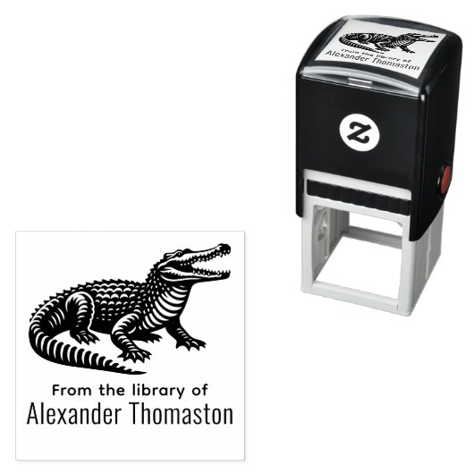 ブックネームの図書館から口を開くワニ セルフインキングスタンプ (インサイチュ)