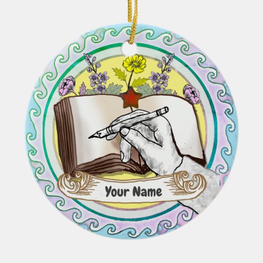 ブックハンドの花 セラミックオーナメント (正面)