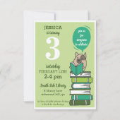 ブックバースデーパーティーライブラリグリーン招待状 招待状 (正面)