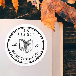 ブックパーソナライズされたのモノグラムクラシックライブラリを開く ラウンドシール