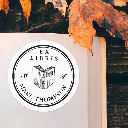 ブックパーソナライズされたのモノグラムクラシックライブラリを開く ラウンドシール