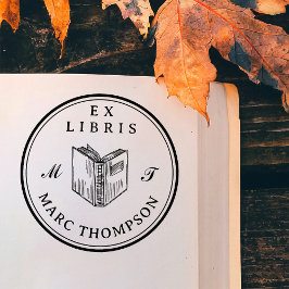 ブックパーソナライズされたのモノグラムクラシックライブラリを開く ラバースタンプ