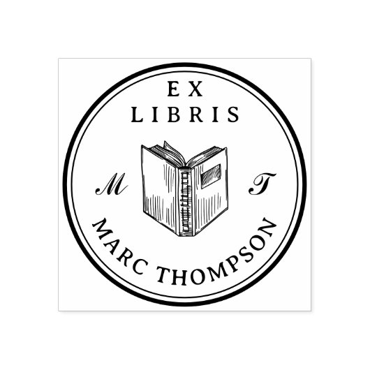 ブックパーソナライズされたのモノグラムクラシックライブラリを開く ラバースタンプ (インプリント)