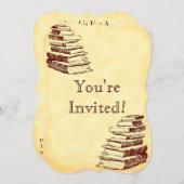 ブックパーティーヴィンテージアートカスタムの招待 招待状 (正面/裏面)