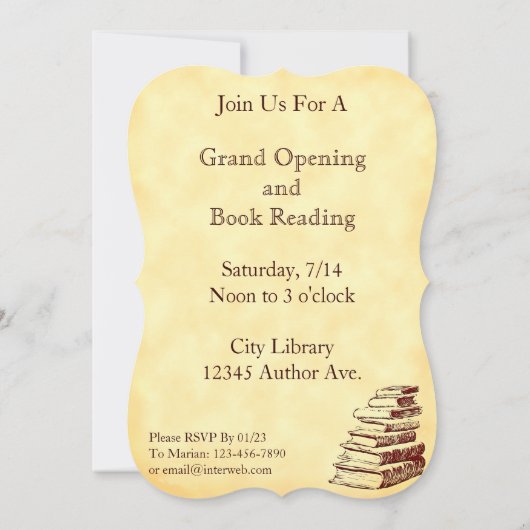 ブックパーティーヴィンテージアートカスタムの招待 招待状 (裏面)