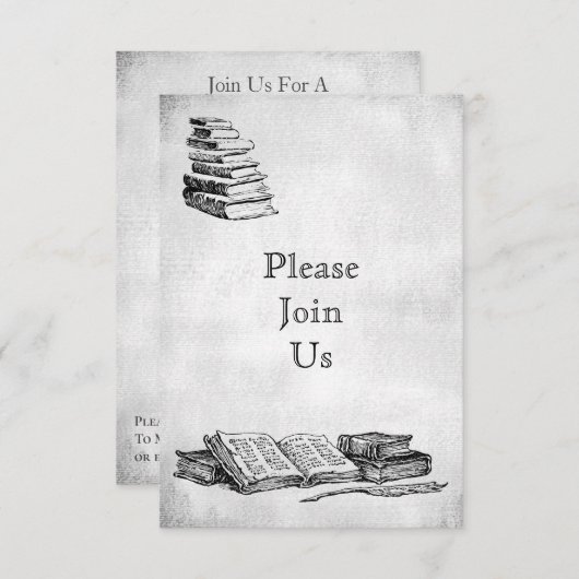 ブックパーティーヴィンテージアートカスタム招待状 招待状 (正面/裏面)