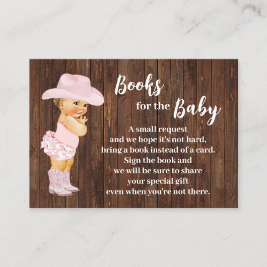 ブックピンクの女性のカーボーイの赤ちゃんシャワー挿入カードを持って来る プレイスカード (正面)