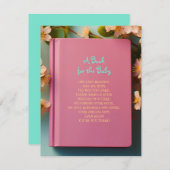 ブックピンクミントグリーンアクアベビーシャワーカードを持ってくる 招待状 (正面/裏面)