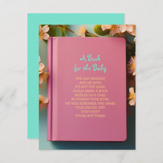 ブックピンクミントグリーンアクアベビーシャワーカードを持ってくる 招待状 (正面/裏面)