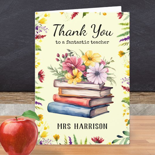 ブックフラワーズかわいらしパーソナライズされた先生 サンキューカード