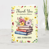 ブックフラワーズかわいらしパーソナライズされた先生 サンキューカード (正面)