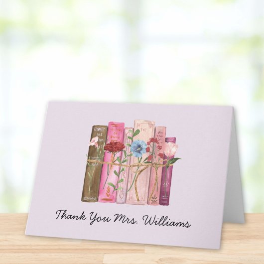 ブックフラワーピンクパープル先生賞味日 カード