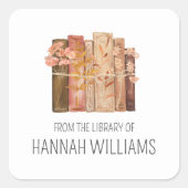 ブックフラワーブラウン蔵書票 スクエアシール (正面)