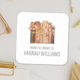 ブックフラワーブラウン蔵書票 スクエアシール