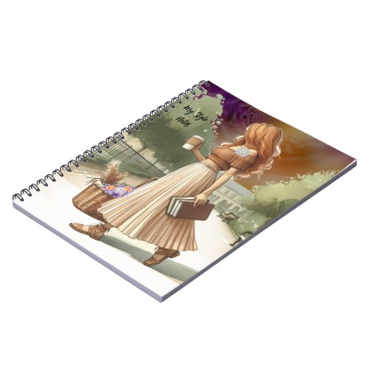 ブックブー・ジャーナル付きのファッショナブルなジンジャーヘアガール ノートブック (左側)