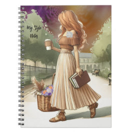 ブックブー・ジャーナル付きのファッショナブルなジンジャーヘアガール ノートブック