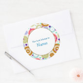 ブックプレートとカラフルレトロデザイン ラウンドシール (封筒)