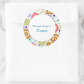 ブックプレートとカラフルレトロデザイン ラウンドシール (バッグ)