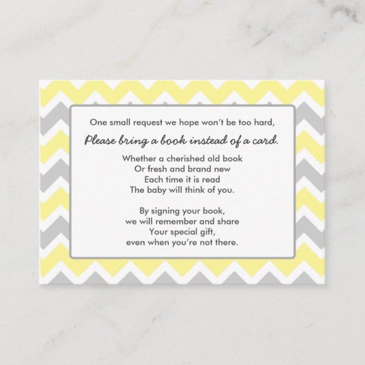 ブックベビーシャワー挿入カード黄色の灰色の山形 エンクロージャーカード (正面)