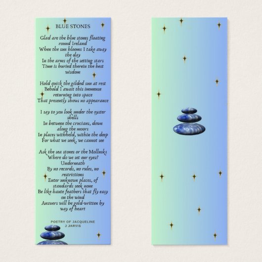ブックページのブックマークのための詩の青い石 (正面&裏面)