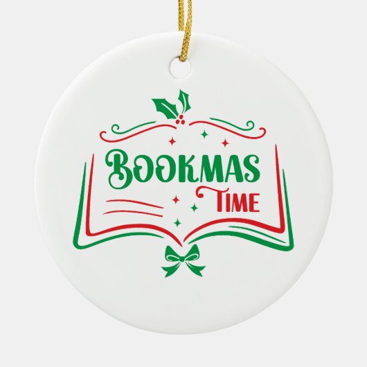 ブックマス タイム 読書 本好き ホリデー 印刷 アパ セラミックオーナメント (正面)