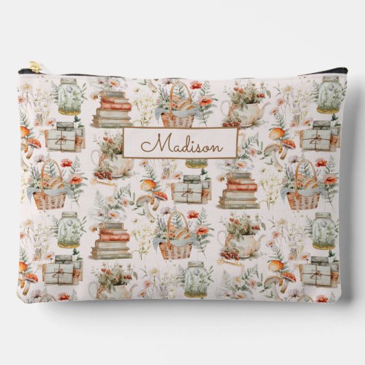 ブックマッシュルームフローラお洒落コテージコアパターン アクセサリーポーチ (正面)