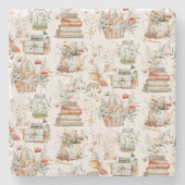 ブックマッシュルームフローラお洒落コテージコアパターン ストーンコースター (正面)