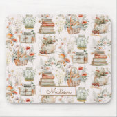 ブックマッシュルームフローラお洒落コテージコアパターン マウスパッド (正面)