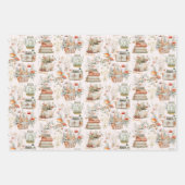 ブックマッシュルームフローラお洒落コテージコアパターン ラッピングペーパーシート (正面3)