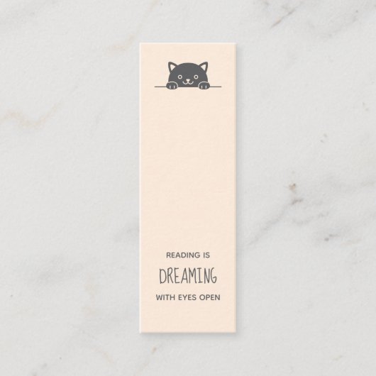 ブックマークから覗く可愛い黒猫引用文 スキニー名刺 (正面)