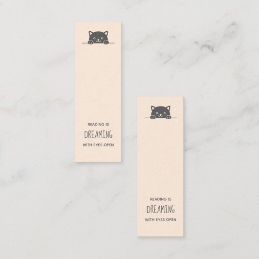 ブックマークから覗く可愛い黒猫引用文 スキニー名刺 (正面/裏面)