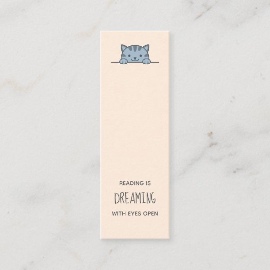 ブックマークの上から見た灰色の猫の猫引用文 スキニー名刺 (正面)