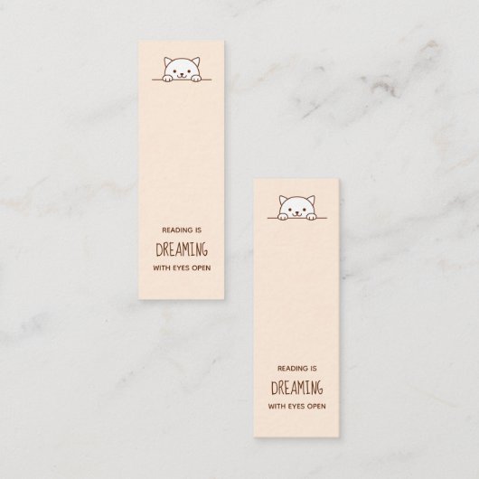 ブックマークの上から覗く白猫引用文 スキニー名刺 (正面/裏面)