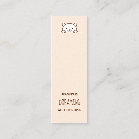 ブックマークの上から覗く白猫引用文 スキニー名刺 (裏面)