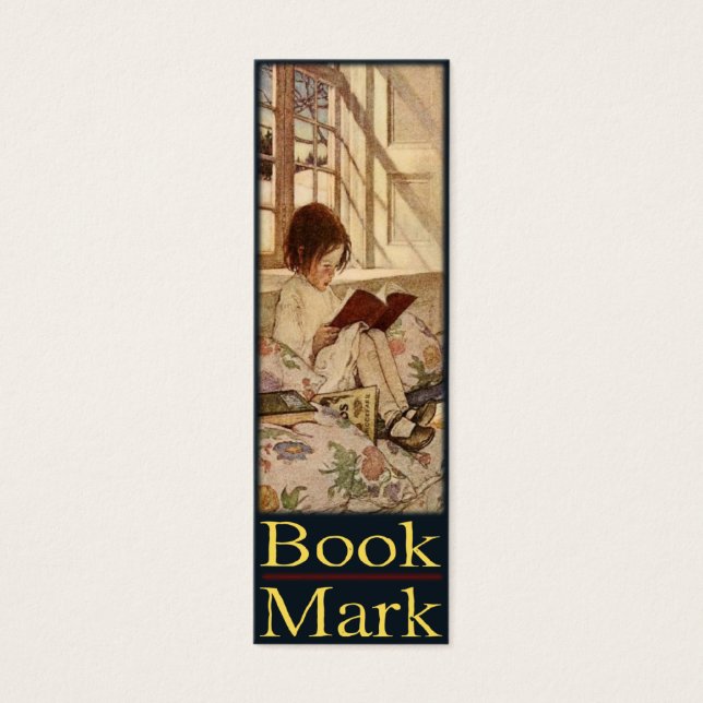 ブックマークカードと小さな女の子読の (正面)
