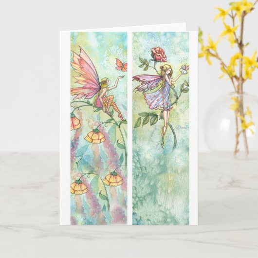 ブックマークカード 妖精 バタフライとウサギ カード (黄色い花)
