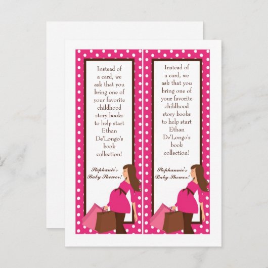 ブックマークピンクお母モダンさん水玉模様 インビテーションポストカード (正面/裏面)