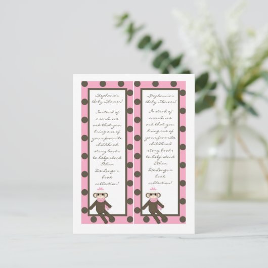 ブックマークピンクのソックモンキー インビテーションポストカード (スタンド正面)