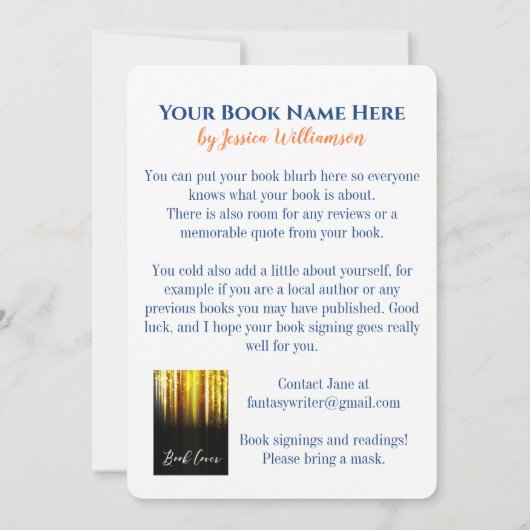 ブックモダンの起動の署名パーティー 招待状 (裏面)