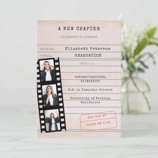 ブックライブラリカード3枚の写真卒業のお知らせ 案内状 (スタンド正面)