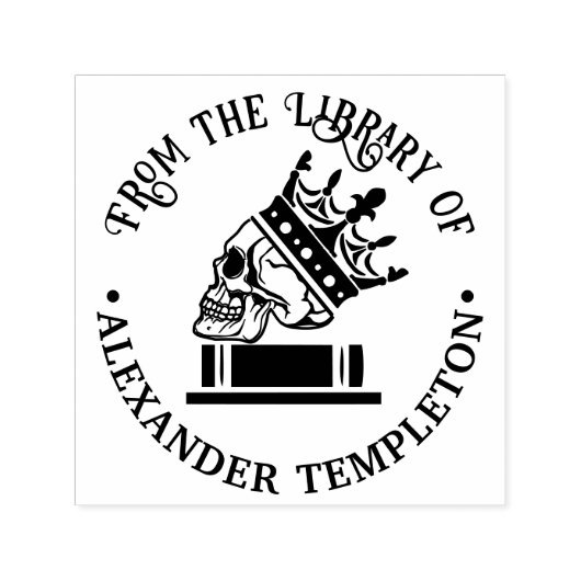 ブックライブラリ名にゴシックスカルのクラウン付き セルフインキングスタンプ (デザイン)