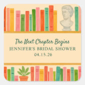 ブックラバーのブライズシャワー | おしゃれで楽しい"新しい章" スクエアシール (正面)
