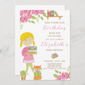 ブックラバーガール誕生日招待状 招待状 (正面/裏面)