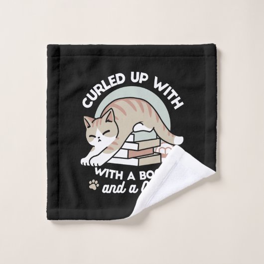 ブックラバーキャットイラストレーション – カール&コージー ウォッシュタオル (ウォッシュタオル)