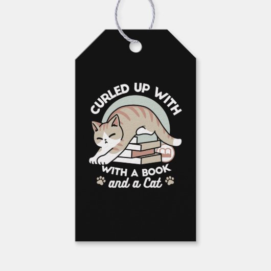 ブックラバーキャットイラストレーション – カール&コージー ギフトタグ (正面)