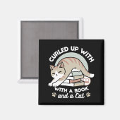 ブックラバーキャットイラストレーション – カール&コージー マグネット (正面/裏面)