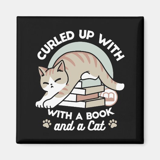 ブックラバーキャットイラストレーション – カール&コージー マグネット (正面)