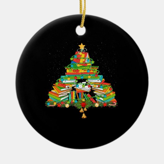 ブックラバークリスマスツリーBookworm Librarian セラミックオーナメント (正面)