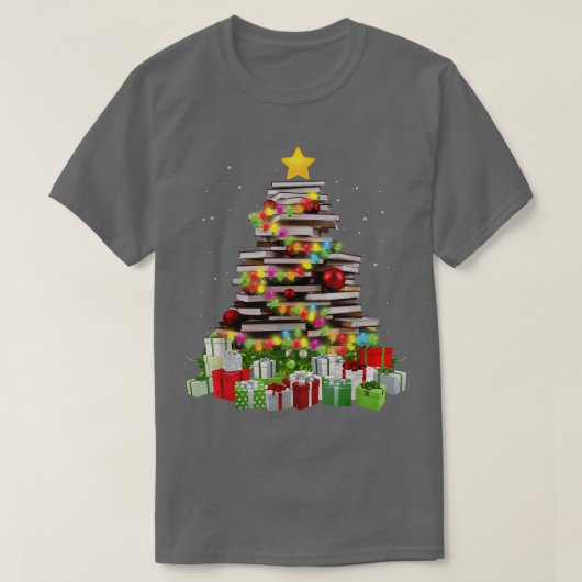 ブックラバークリスマスツリーBookworm Librarian Chris Tシャツ (デザイン正面)